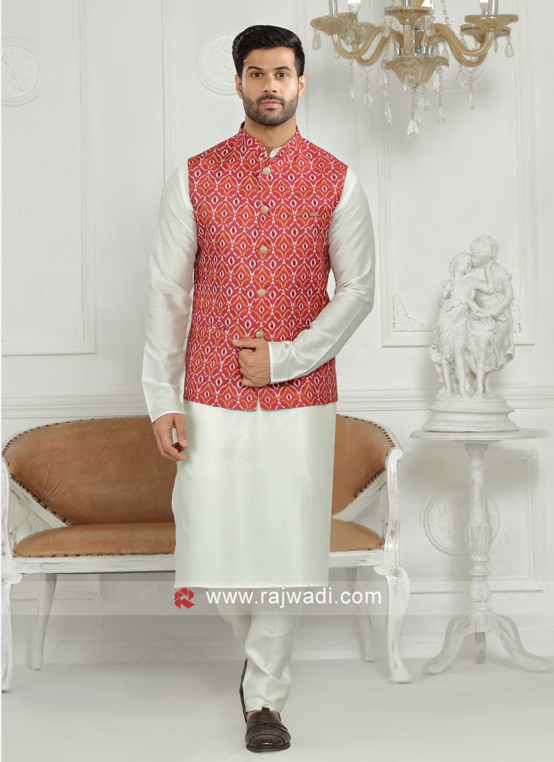 Stylish Red Color Nehru Jacket For Men