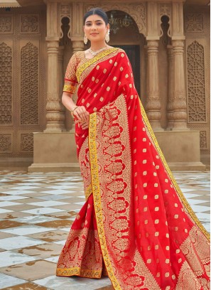 Stylish Red Woven Banarasi Silk Saree