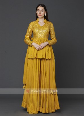 Stylish Yellow Color Sharara Suit