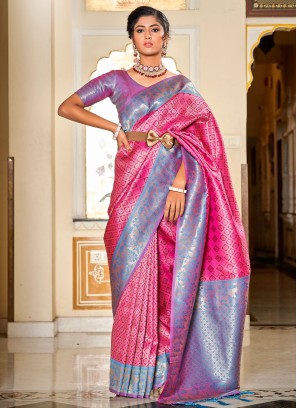 Pink Jacquard Work Banarasi Handloom Silk Saree