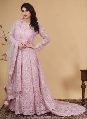 Tail Gown Embellished In Resham Work Design