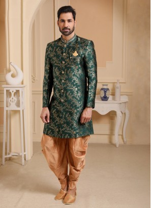 Traditional Green Dhoti Style Indowestern