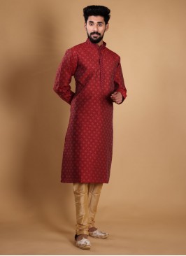 Traditional Look Kurta Pajama In Maroon Color