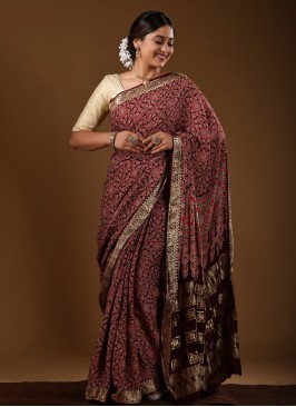 Traditional Wear Gajji Silk Saree In Dark Maroon
