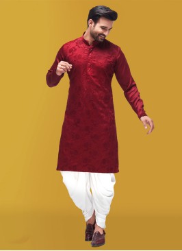 Traditional Wear Maroon And White Indowestern Set