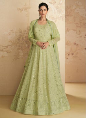Sea Green Intricate Embroidered Pure Georgette Anarkali Set