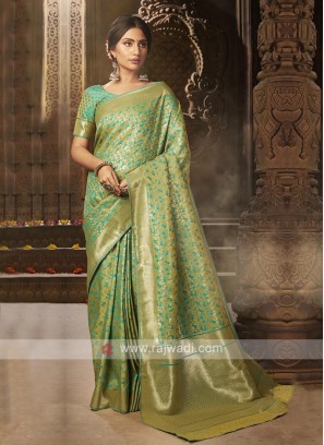 Turquoise Color Banarasi Silk Saree
