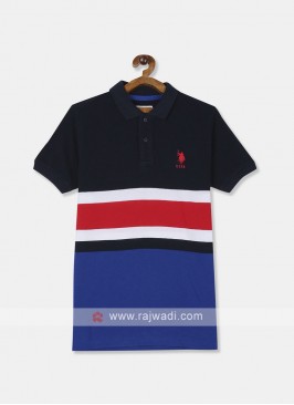 U.S. Polo Boys Navy Blue & Black Striped T-shirt