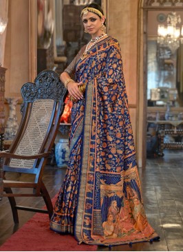 Blue Woven Patola Silk Digital Printed Classic Saree