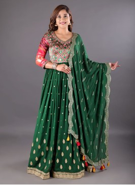 Wedding Wear Anarkali Suit In Bottle Green Color