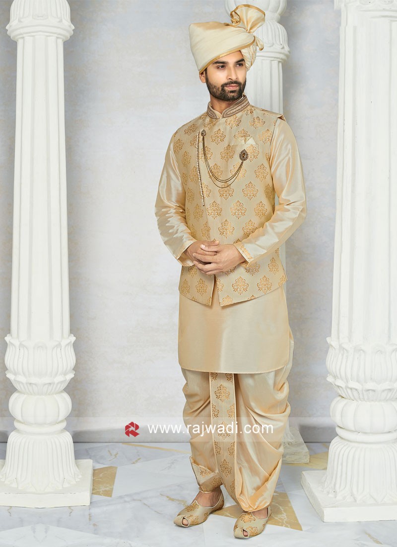 Wedding Wear Cream Color Nehru Jacket