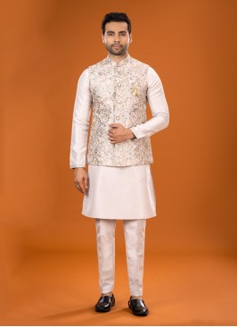 Wedding Wear Cream Nehru Jacket Set