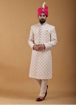Wedding Wear Groom Wear Sherwani In Cream Color