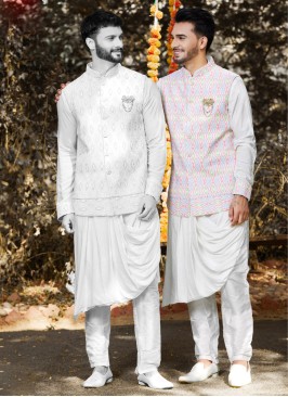 Wedding Wear Multi Color Cowl Style Nehru Jacket Set
