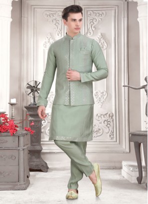 Wedding Wear Pista Green Nehru Jacket Set