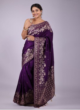 Wedding Wear Purple Woven Banarasi Saree