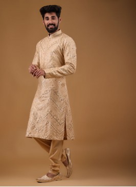 Wedding Wear Silk Kurta Pajama In Gold Color