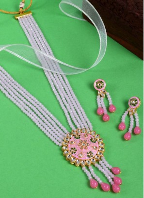 White And Pink Long Necklace Set