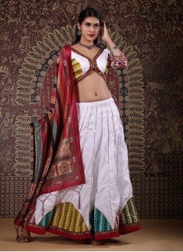 White Cotton Designer Navarati Chaniya Choli