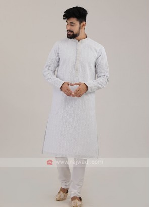 White Cotton Silk Kurta Pajama
