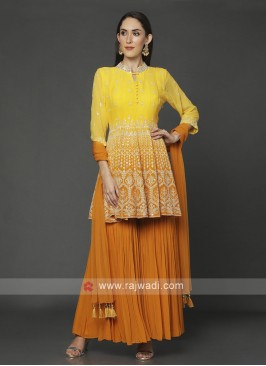 Yellow & Orange Shaded Sharara Suit