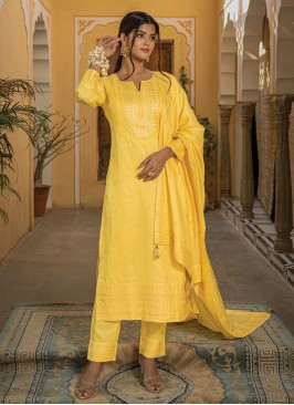 Yellow Salwar Kameez In Chanderi Fabric