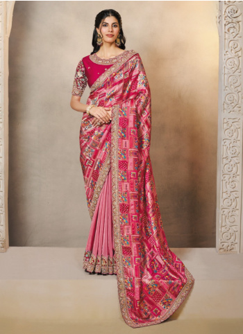 Graceful Pink Jacquard Silk Saree