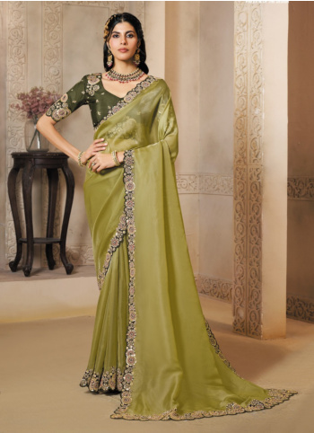 Mehndi Green Organza Satin Saree