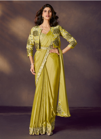 Mehndi Green Ready-To-Wear Saree With Jacket