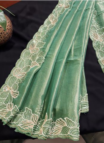 Pista Green Embroidered Organza Saree