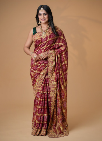 Pure Chanderi Silk Bandhani Gharchola Saree