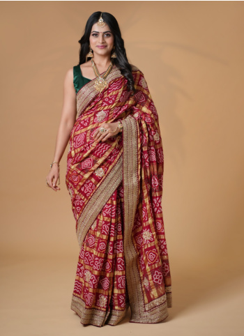 Maroon Wedding Special Gharchola Saree