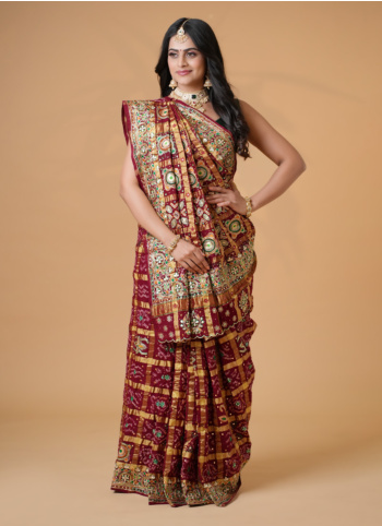 Maroon Pure Chanderi Silk Gharchola Saree