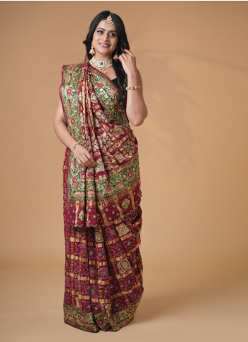 Designer Maroon Bridal Wear Gharchola Saree