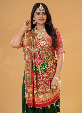 Red And Green Pure Gajji Silk Bridal Gharchola Saree