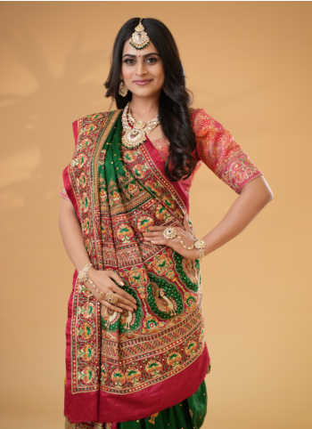 Bride Wear Green And Maroon Gharchola Saree