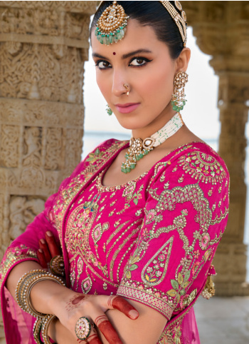 Deep Pink Silk Embroidered Lehanga Choli With Double Dupatta