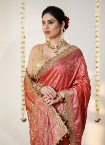 Traditional Rust And Rani Color Kanjivaram Saree
