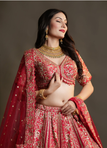 Gorgeous Red Zardosi Embroidered Bridal Lehenga Choli