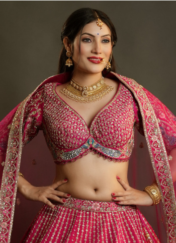 Deep Pink Hand Embroidered Bridal Lehenga Choli