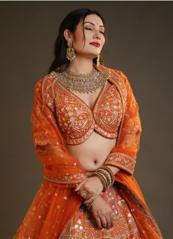 Gorgeous Rust Orange Embroidered Bridal Lehenga Set