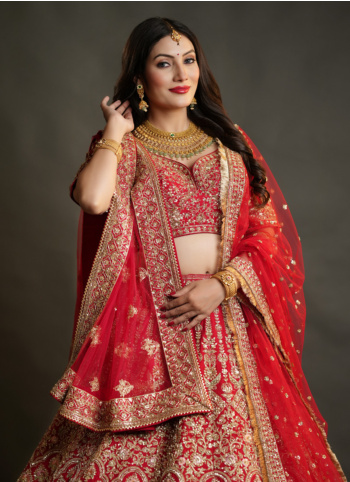 Stunning Red Bridal Lehenga Choli With Double Dupatta