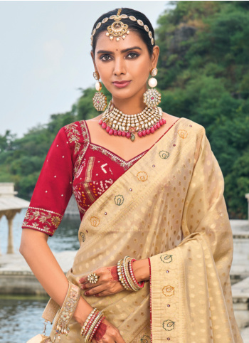 Glamorous Chiku Kanjivaram Saree For Wedding