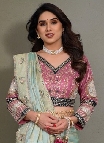 Pista Green Embroidered Silk Saree With Readymade Choli