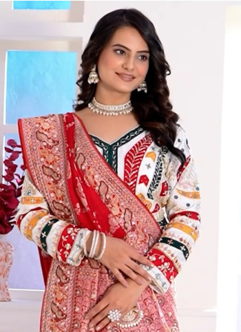 Red Embroidered Silk Saree With Readymade Blouse