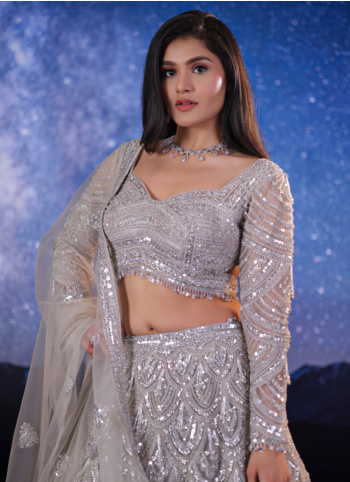 Grey Heavy Embroidered Wedding Wear Lehenga Choli
