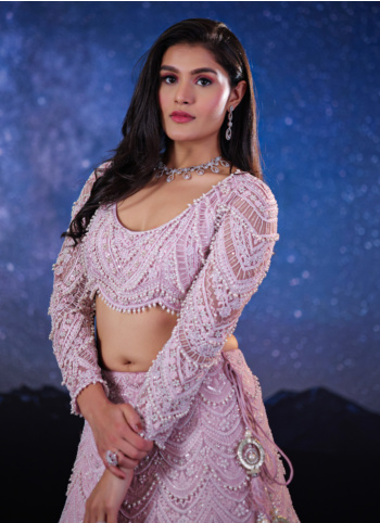Lavender Heavy Embroidered Net Bridal Lehenga Set