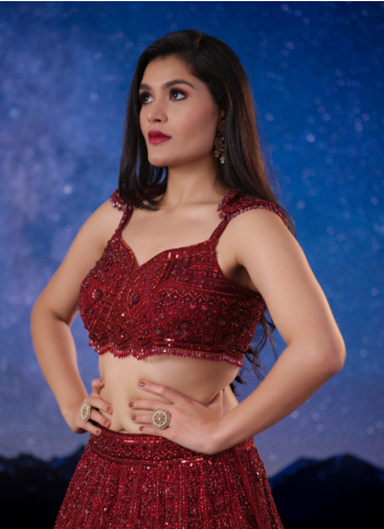 Gorgeous Maroon Hand Embroidered Bridal Lehenga Choli