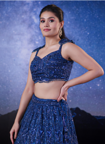 Blue Hand Embroidered Lehenga Choli With Dupatta