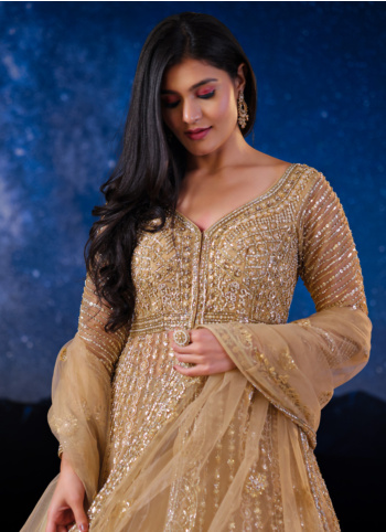 Radiant Gold Net Wedding Lehenga Choli With Dupatta